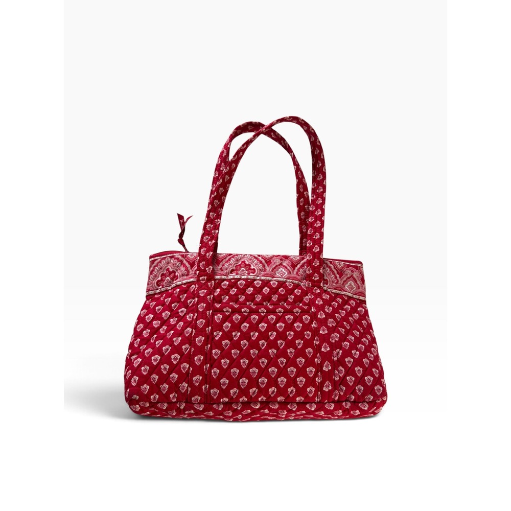 Vera Bradley Red Paisley Quilted Cotton Zip Top Tote Shoulder Bag Handbag